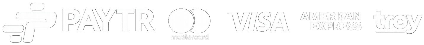 Row of payment logos: PayTR, Mastercard, Visa, American Express, and Troy.